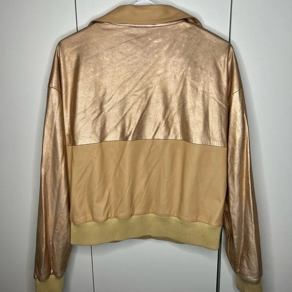 THE MIGHTY COMPANY METALLIC GOLD KINGS PULLOVER- XL LAMB LEATHER MSRP $695 - Picture 8 of 11